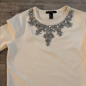 H&M Cream Long Sleeve Top with Silver Embellishments